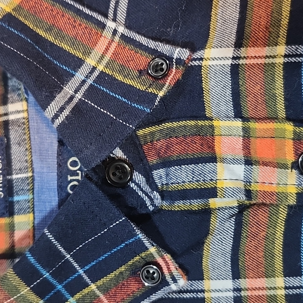 U.S. Polo Assn. Men's Plaid Thin Flannel Shirt -Navy and Orange Stretch Size 3XL - Picture 8 of 10
